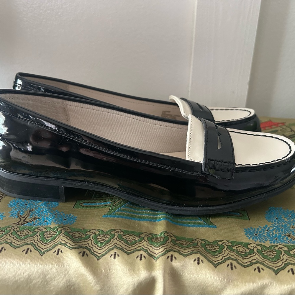 Ralph Lauren Black and White Patent Leather Loafers